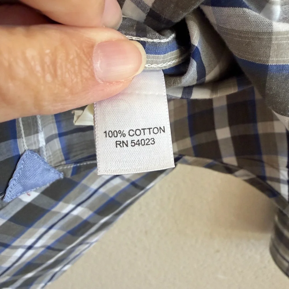 Banana Republic Soft Wash Mens Large Blue Grey‎ Plaid Button Down Shirt L Cotton